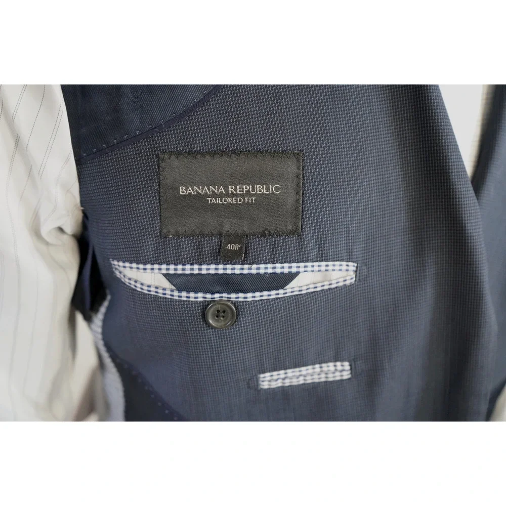 Banana Republic Tailored Fit Suit Jacket Mens 40R Navy Blue 100% Wool Check